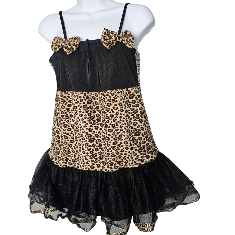 Fun World Wild Cat Leopard Costume‎ Dress Juniors 0-9 Tulle Bow Halloween Party